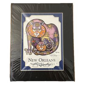 Sun & Moon Kitties Print Jamie Hayes New Orleans Cat Art Signed 2003